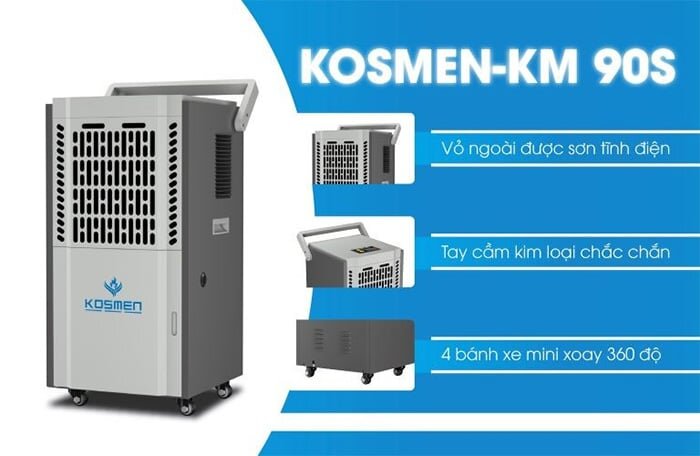 Máy hút ẩm công nghiệp Kosmen KM-90S có thiết kế chắc chắn, bền bỉ