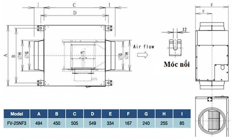 Kích thước của Panasonic Cabinet FV-25NF3 Panasonic Cabinet FV-25NF3