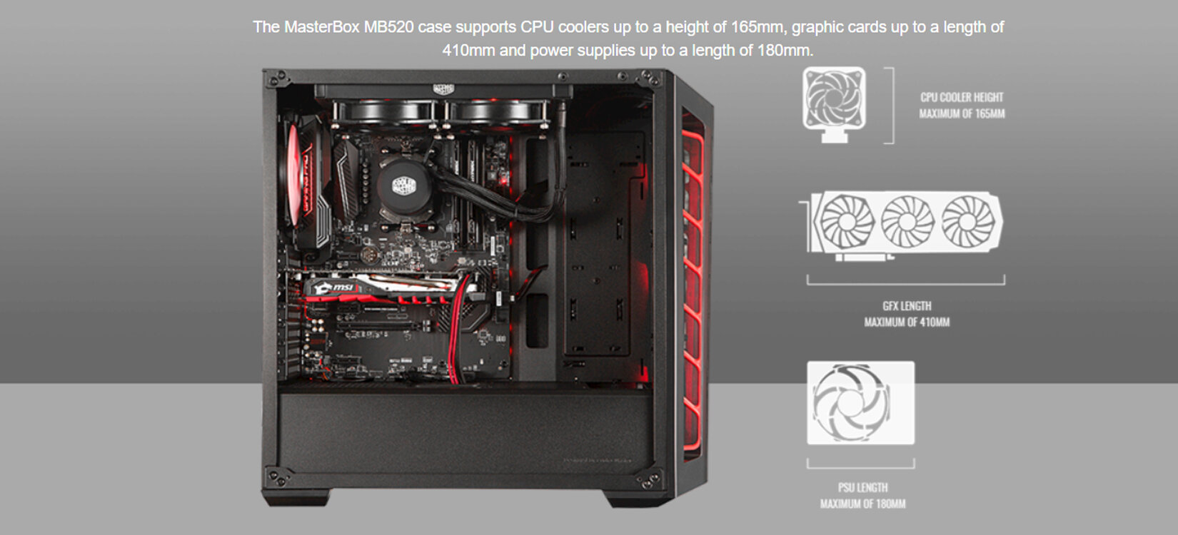 Cooler Master MasterBox MB520 TG Red Trim (Mid Tower/Màu Đen) giới thiệu 5