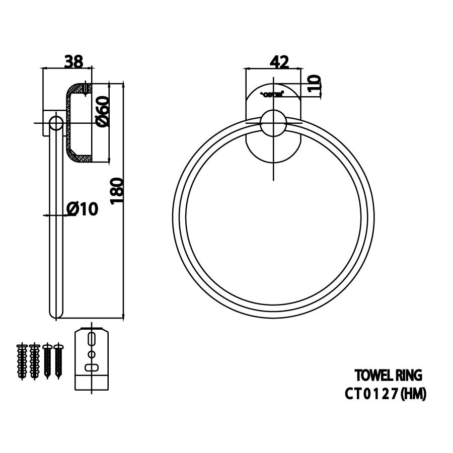 Bản vẽ kỹ thuật vòng treo khăn COTTO CT0127(HM)