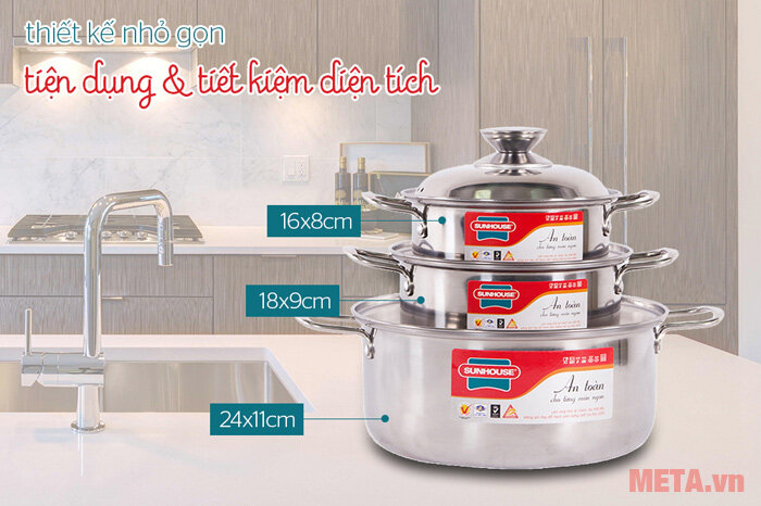 Bộ nồi inox 1 đáy Sunhouse SH223
