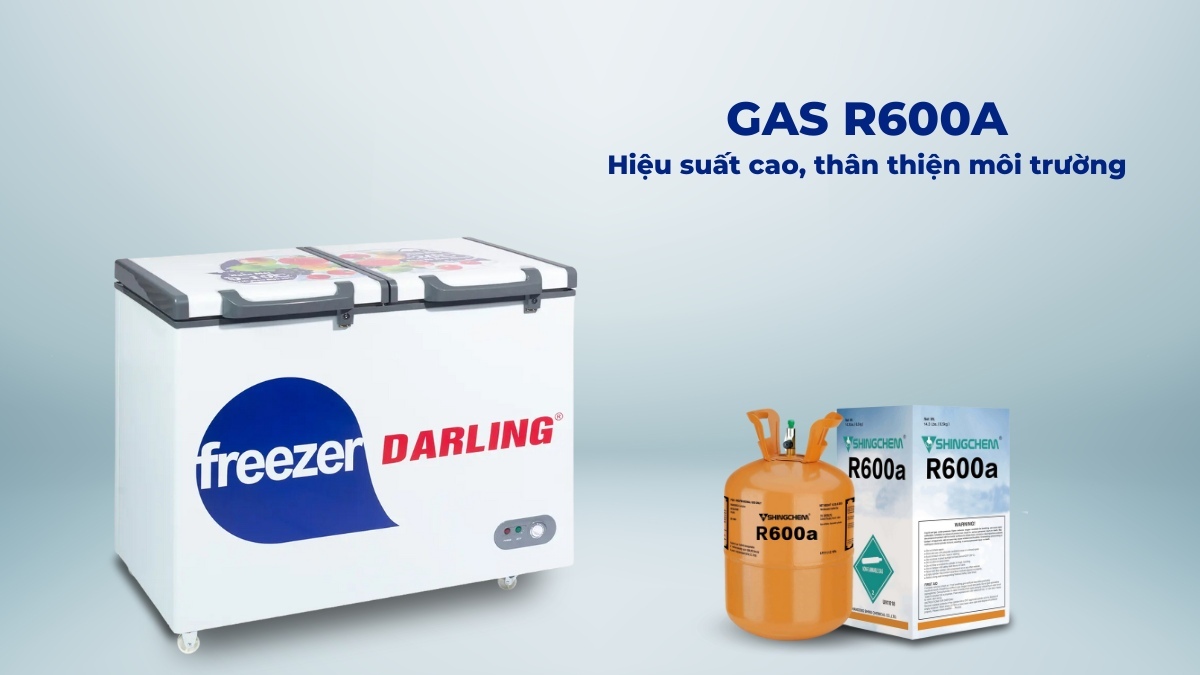 Tủ đông Darling Inverter 2 ngăn 450 lít DMF-4999W2 4 Gas R600a nâng cao hiệu quả làm lạnh cho thiết bị