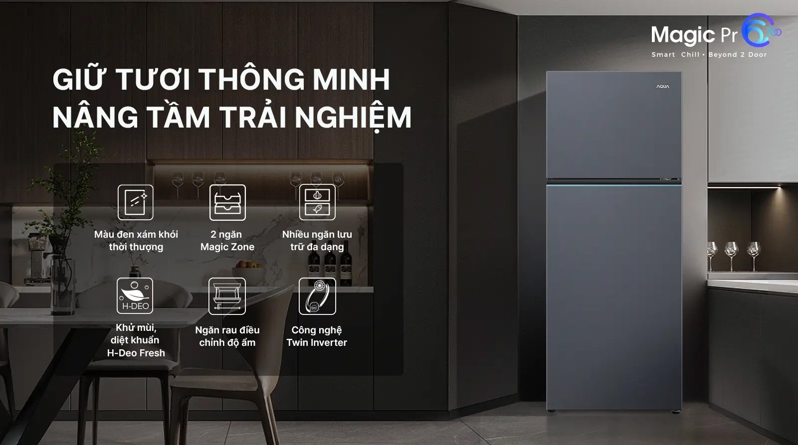 Thiết kế hiện đại, sang trọng Tủ lạnh Aqua Inverter 455 lít AQR-T518FA(SL)