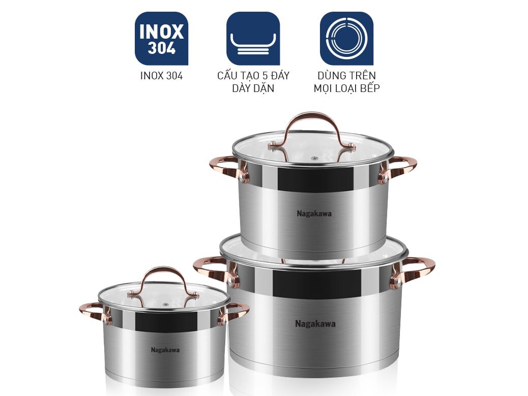 Review bộ nồi inox Nagakawa NAG1352