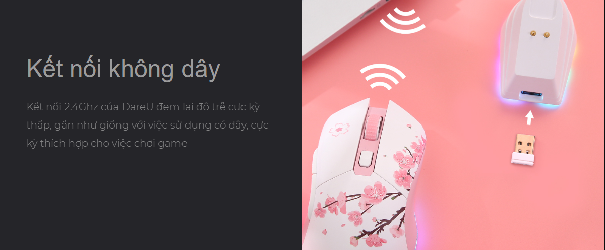 Chuột Gaming không dây Dareu EM901X Pink Led RGB 4