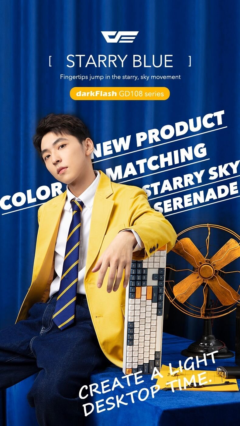 Bàn phím không dây DarkFlash GD108 Starry blue Yellow Switch 1