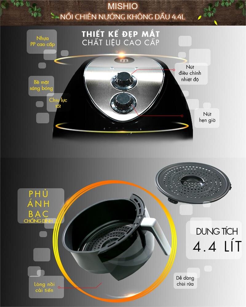 Nồi chiên không dầu 4,4L Mishio MK41
