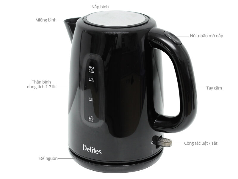 Bình siêu tốc Delites ST17P01BK 1.7 lít Bình siêu tốc Delites ST17P01BK 1.7 lít