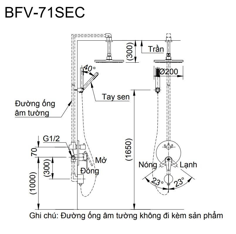 Bản vẽ kỹ thuật vòi sen tắm âm tường nóng lạnh INAX BFV-71SEC