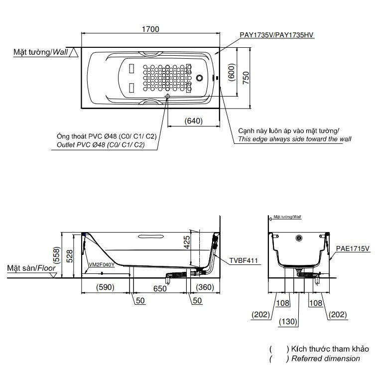 Bản vẽ kỹ thuật bồn tắm TOTO PAY1735HVC
