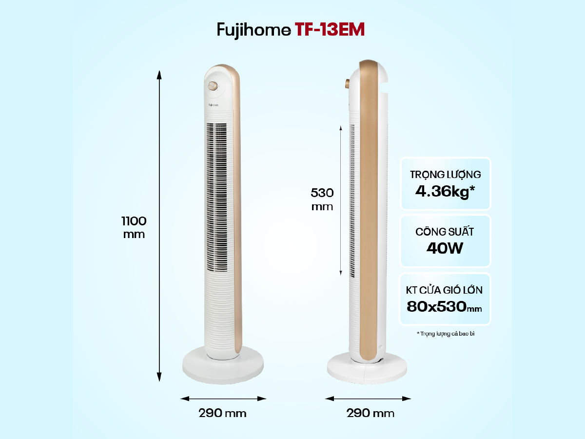 Kích thước quạt tháp FujiHome TF-13EM 
