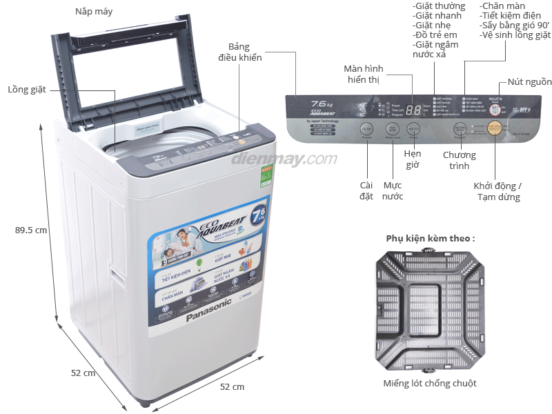 Máy giặt Panasonic NA-F76VB6HRV 7.6kg Máy giặt Panasonic NA-F76VB6HRV 7.6kg