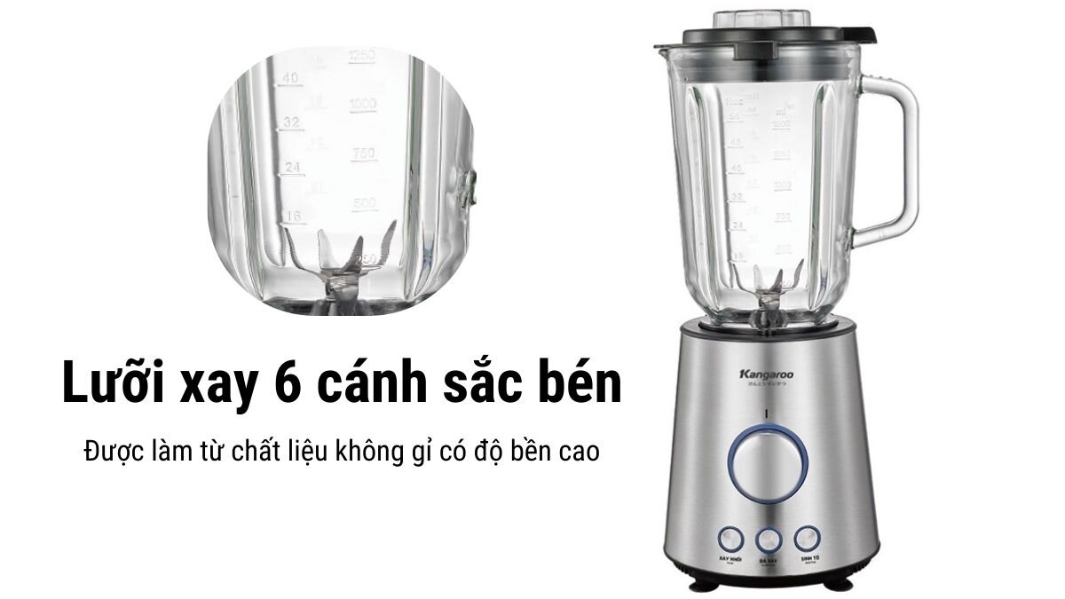 Kangaroo KGBL1200 trang bị lưỡi xay 6 cánh sắc bén