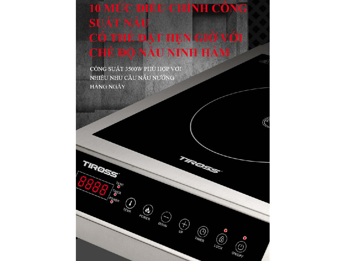 Bếp từ công nghiệp Tiross có 10 mức công suất Bếp từ công nghiệp Tiross