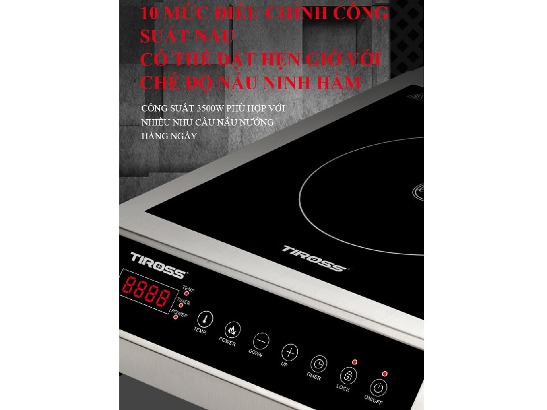 Bếp từ công nghiệp Tiross có 10 mức công suất Bếp từ công nghiệp Tiross