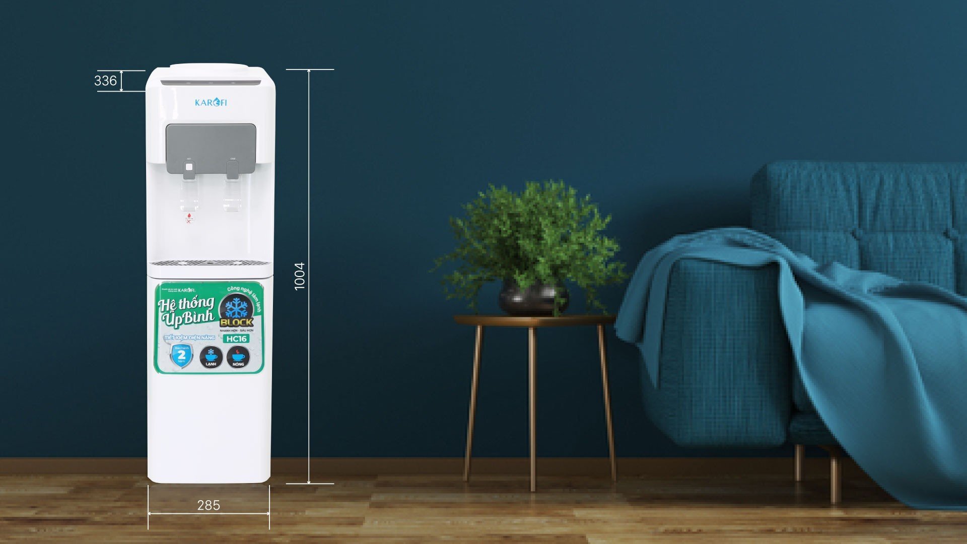 Cây nước nóng lạnh nguội Karofi HC16 có thiết kế đẹp mắt