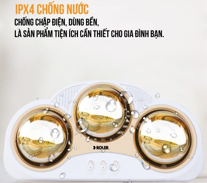 Đèn sưởi nhà tắm 3 bóng Roler RL-2116 có khả năng chống nước chuẩn IPX4