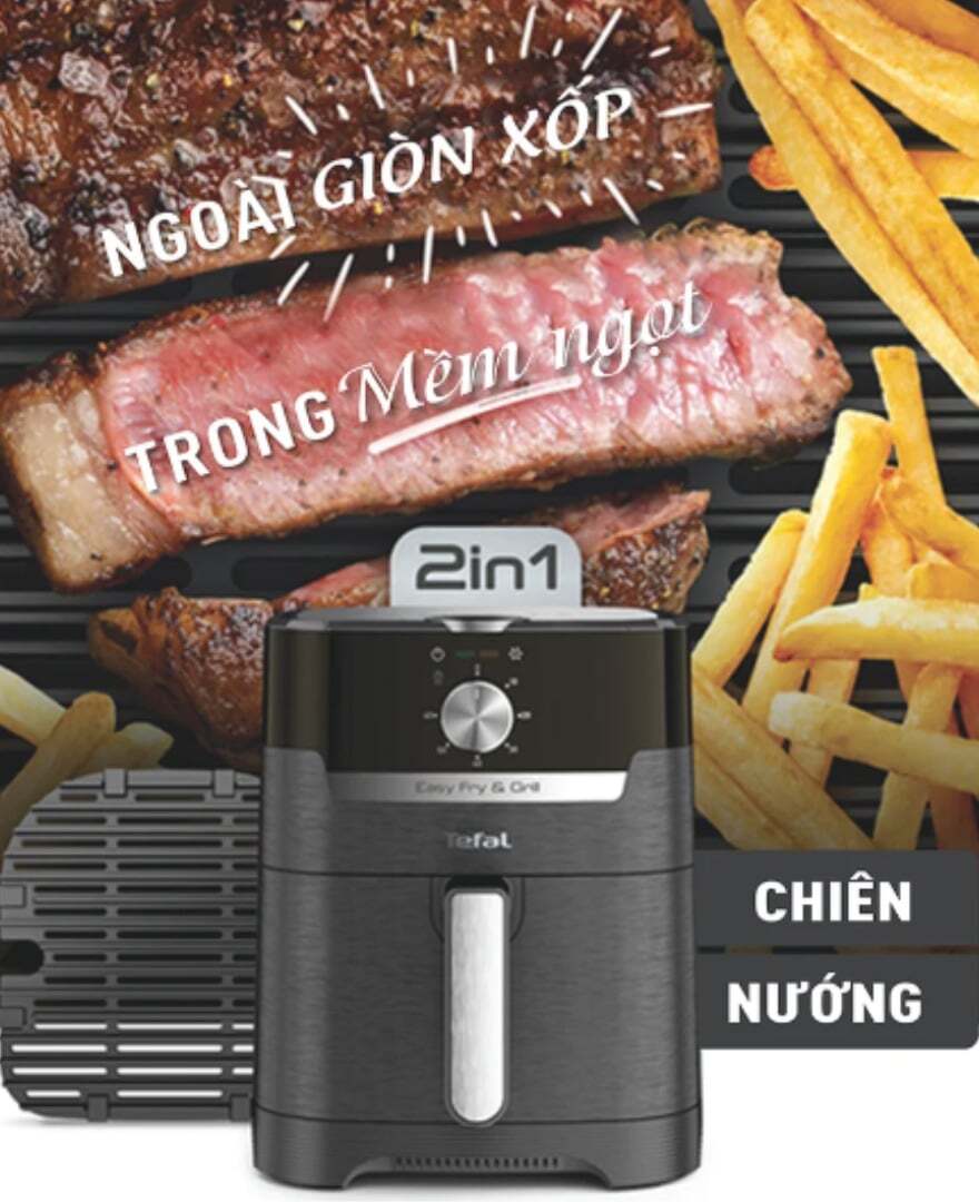 Chức năng 2 trong 1 – Chiên không dầu và nướng tiện lợi Nồi chiên Tefal EY501815 4.2 lít