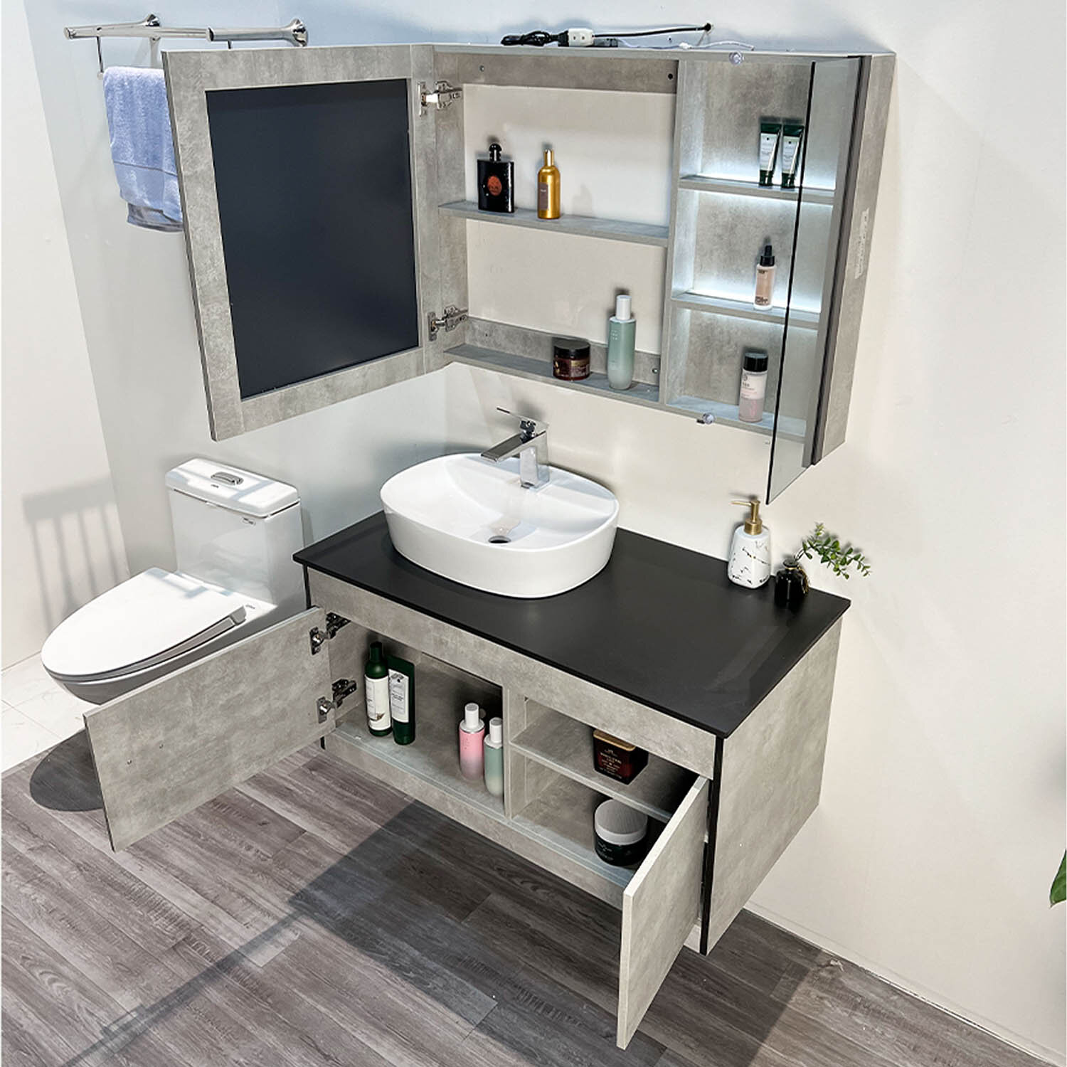 Bộ tủ chậu và tủ gương led size 1000mm MOWOEN MW6608-100