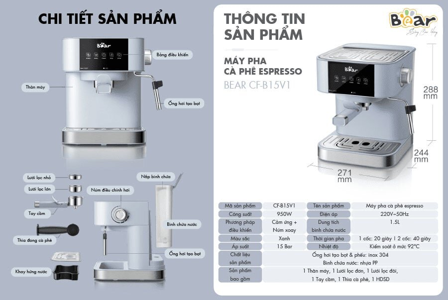 Tổng quan máy pha cà phê bán tự động Bear CF-B15V1