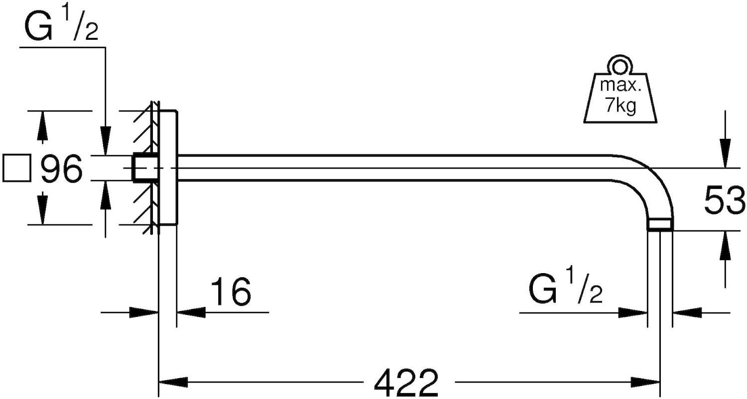 Bản vẽ kỹ thuật thanh nối bát sen GROHE 26145000