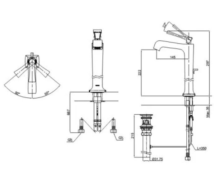 Bản vẽ kỹ thuật vòi lavabo TOTO DL367 - 2
