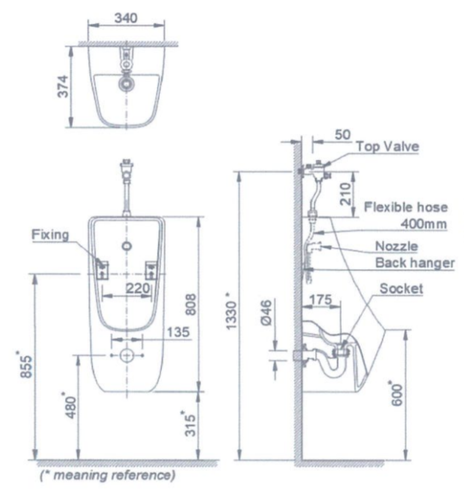 Bản vẽ kỹ thuật bồn tiểu nam INAX AU-468V