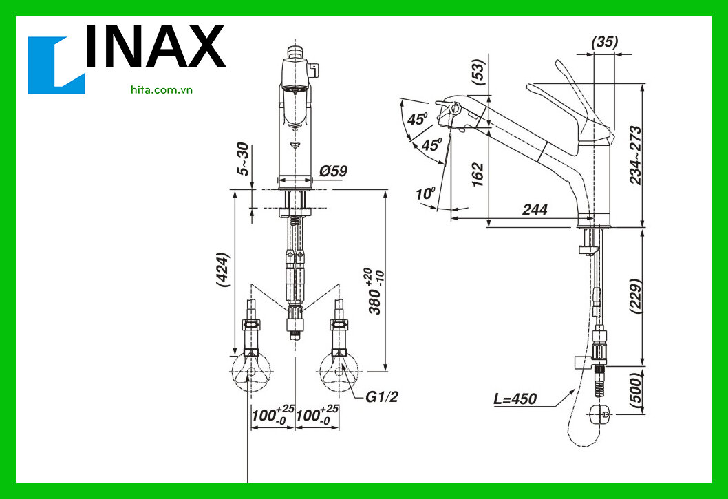 vòi bếp rửa bát nóng lạnh Inax JF-6450SX