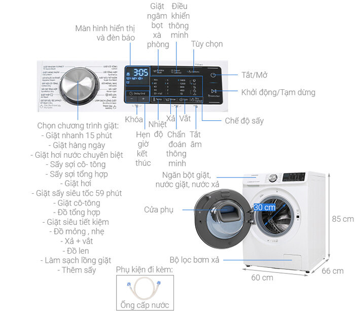 Chi tiết máy giặt sấy Samsung WD10N64FR2W/SV Máy giặt sấy Samsung WD10N64FR2W/SV