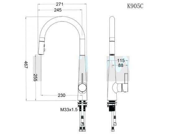 Thông số kỹ thuật của vòi rửa bát Caesar K905C