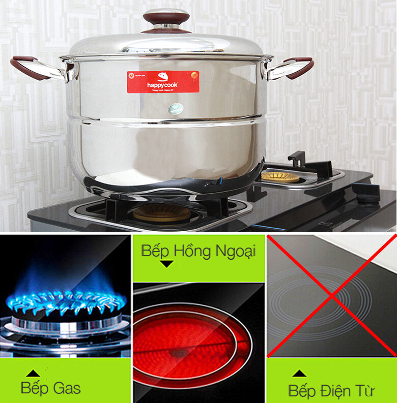 Bộ nồi xửng inox 3 đáy 32 cm Happycook ST32-2 Bộ nồi xửng inox 3 đáy 32 cm Happycook ST32-2