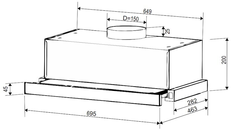 Kích thước lắp đặt máy hút khử mùi Bauer BC 6002