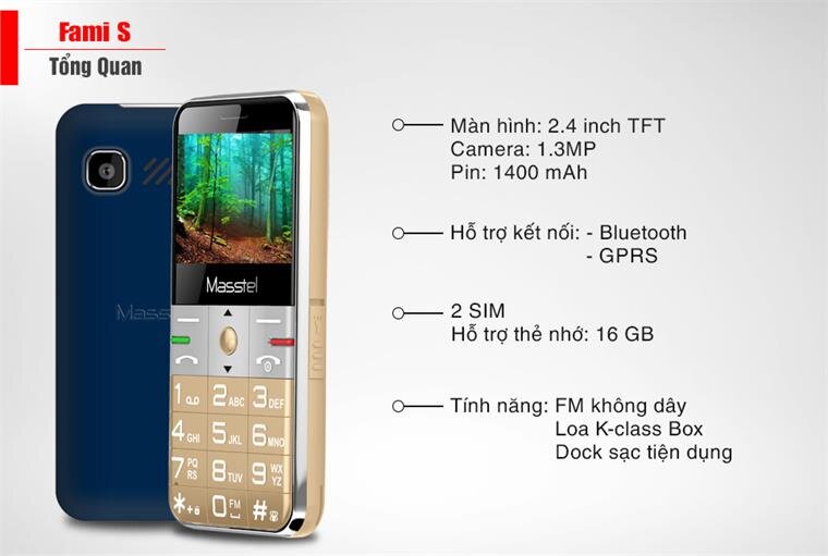 Điện thoại Masstel Fami S - Gold