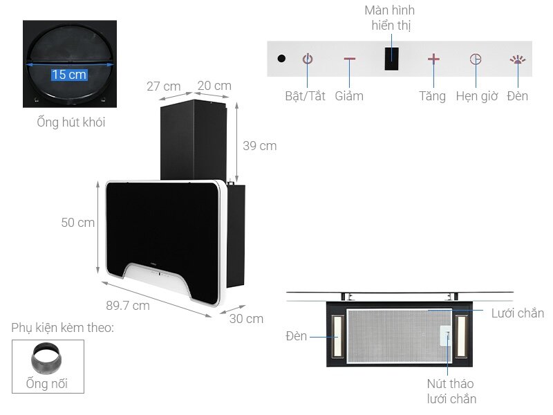 Máy hút mùi Hafele HH-WVGS90A vận hành êm ái với độ ồn tối đa chỉ 63 dB