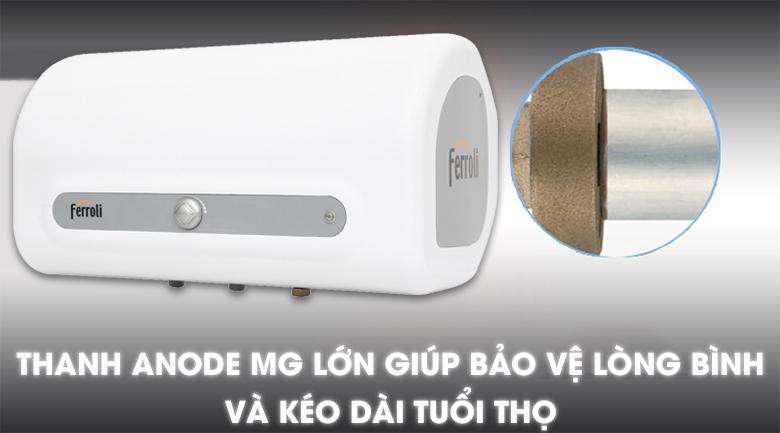 Bình nóng lạnh gián tiếp Ferroli QQ ME - 15 lít 5 Thanh ANODE MG kích thước lớn chống ăn mòn lòng bình