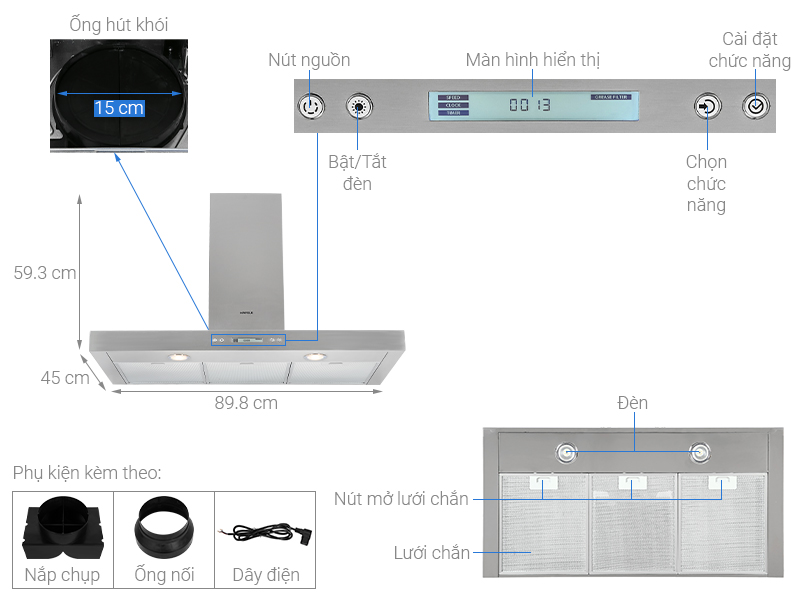 Thiết kế máy hút mùi áp tường Hafele HH-WI90B