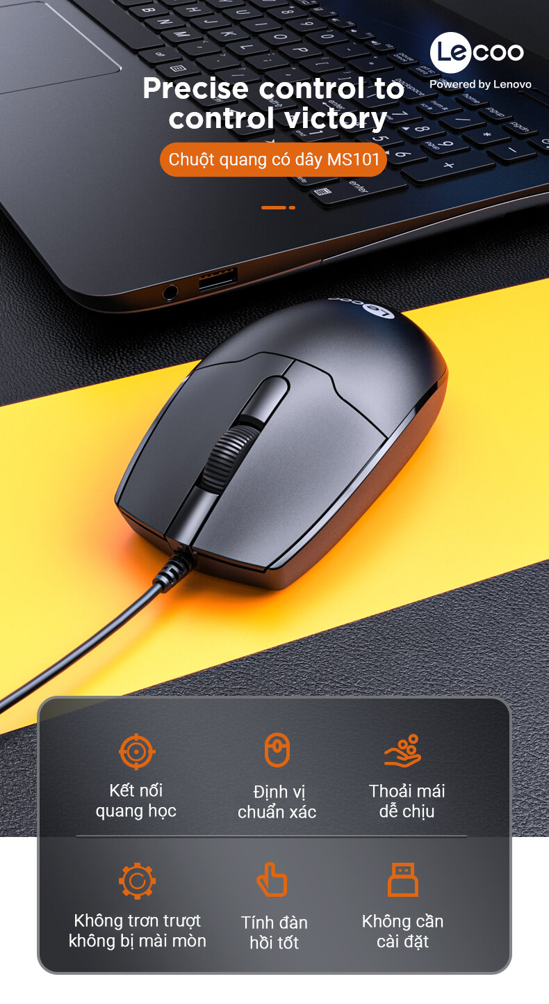 Chuột Lecoo MS101 đen (USB)