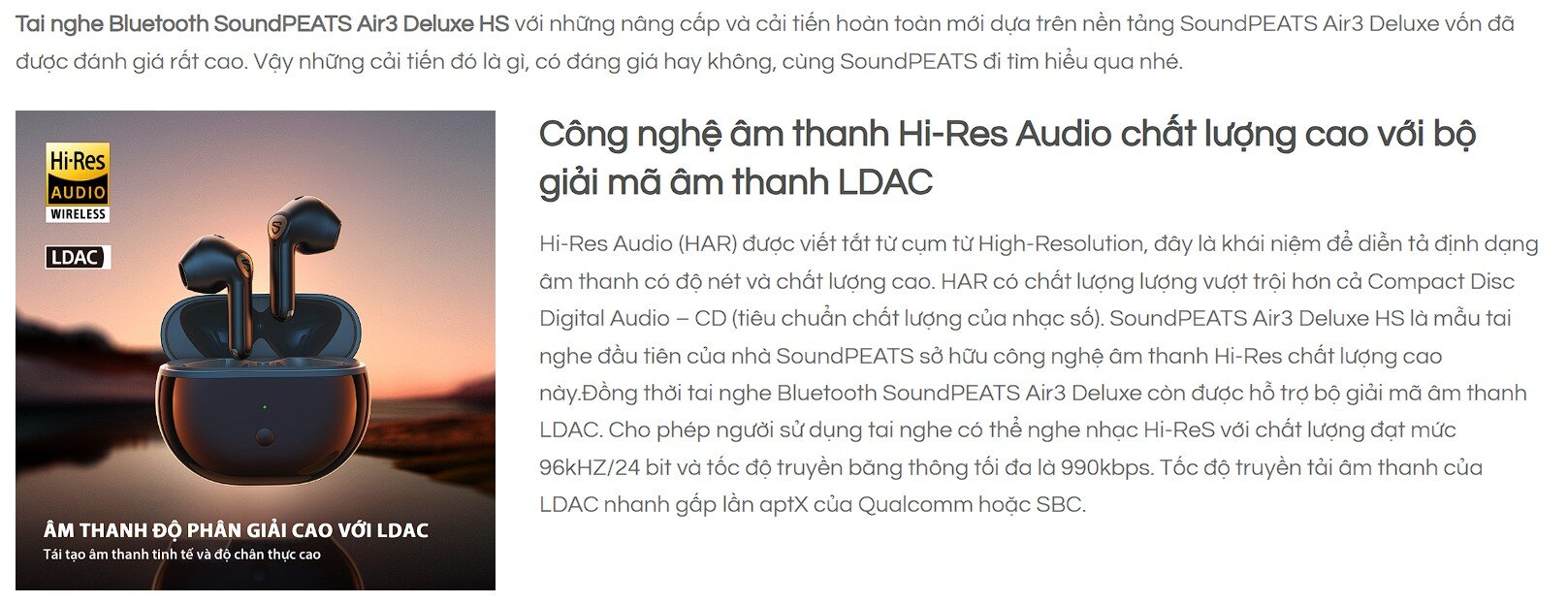 Tai nghe Bluetooth Soundpeats Air3 Deluxe HS