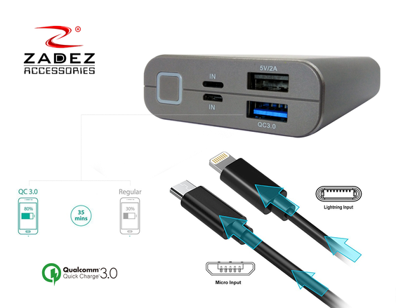 Pin sạc dự phòng Li-Polymer 10000mAh ZADEZ CPM-16 QC 3.0 Bạc