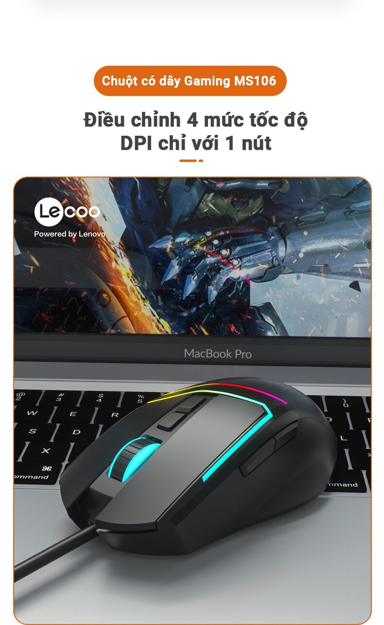 Chuột Gaming có dây Lecoo MS106 USB Đen