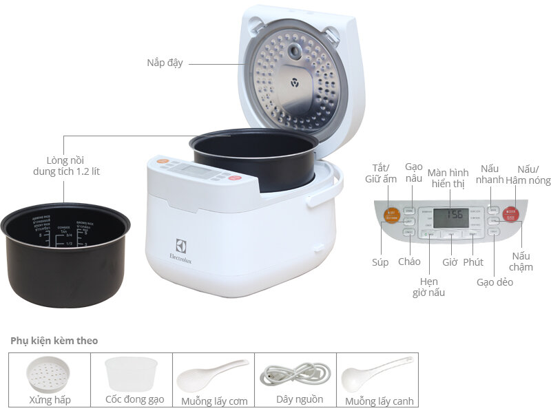 Nồi cơm điện tử Electrolux 1.2 lít ERC6503W Nồi cơm điện tử Electrolux 1.2 lít ERC6503W