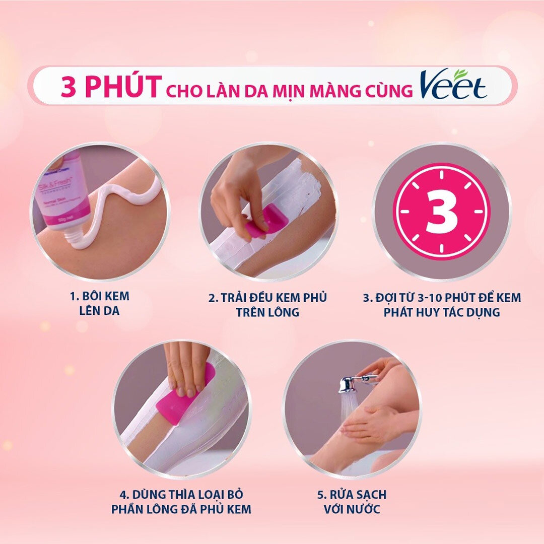 Kem Tẩy Lông Veet Silk & Fresh tẩy lông hiệu quả chỉ trong vòng 3 phút