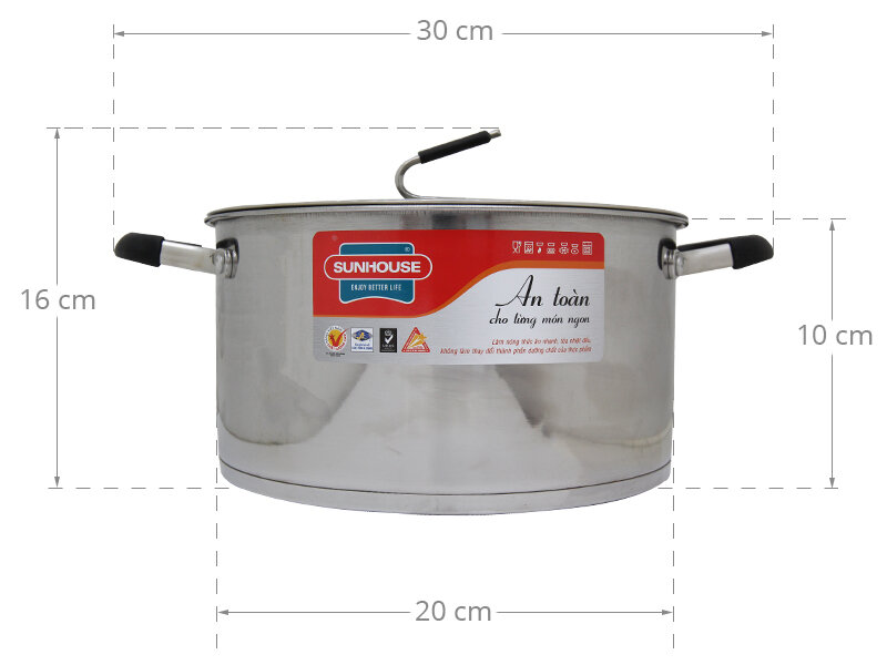 Nồi inox 3 đáy 20 cm Sunhouse SHG24320 Nồi inox 3 đáy 20 cm Sunhouse SHG24320