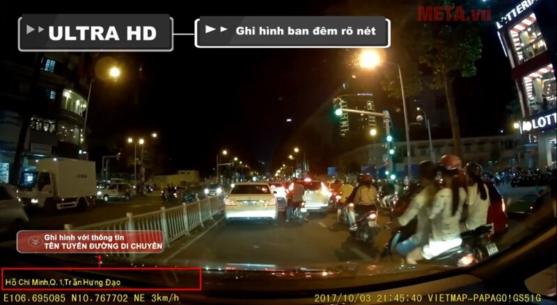 Camera hành trình VietMap Papago 51G (ghi hình với tên đường di chuyển)