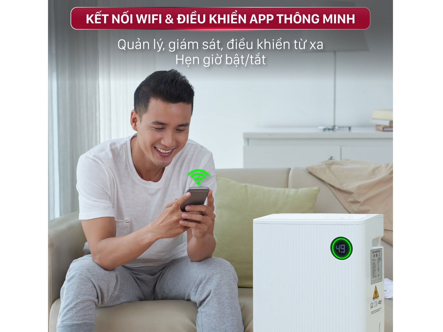 Máy hút ẩm Fujihome DH25W-HEPA-NEW hỗ trợ điều khiển từ xa qua app điện thoại