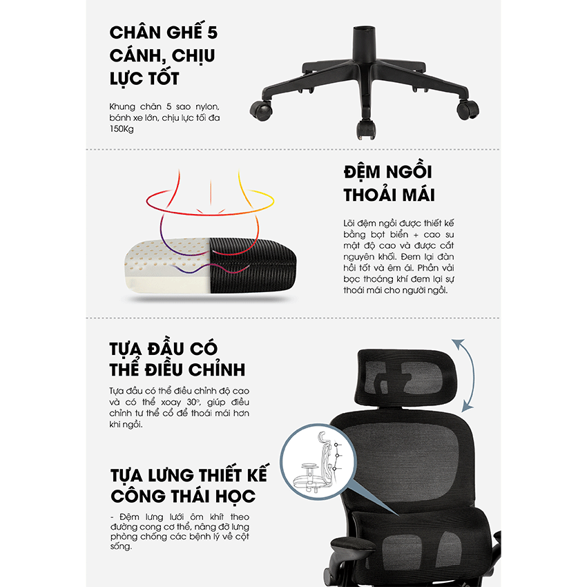 Ghế Công Thái Học VITRA ERGO VISION X301 Black (Hacom version) 3