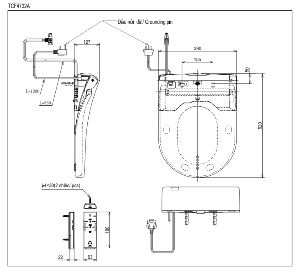 Bản vẽ kỹ thuật nắp bồn cầu TOTO TCF4732A