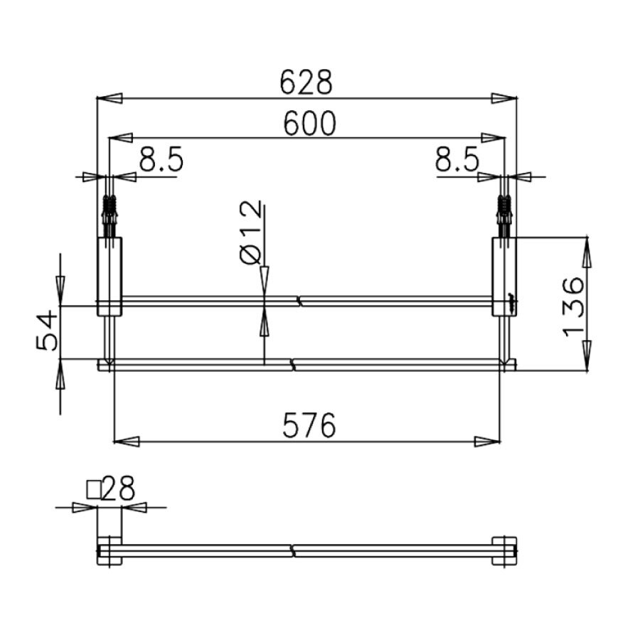 Bản vẽ kỹ thuật thanh treo khăn đôi COTTO CT882(HM)