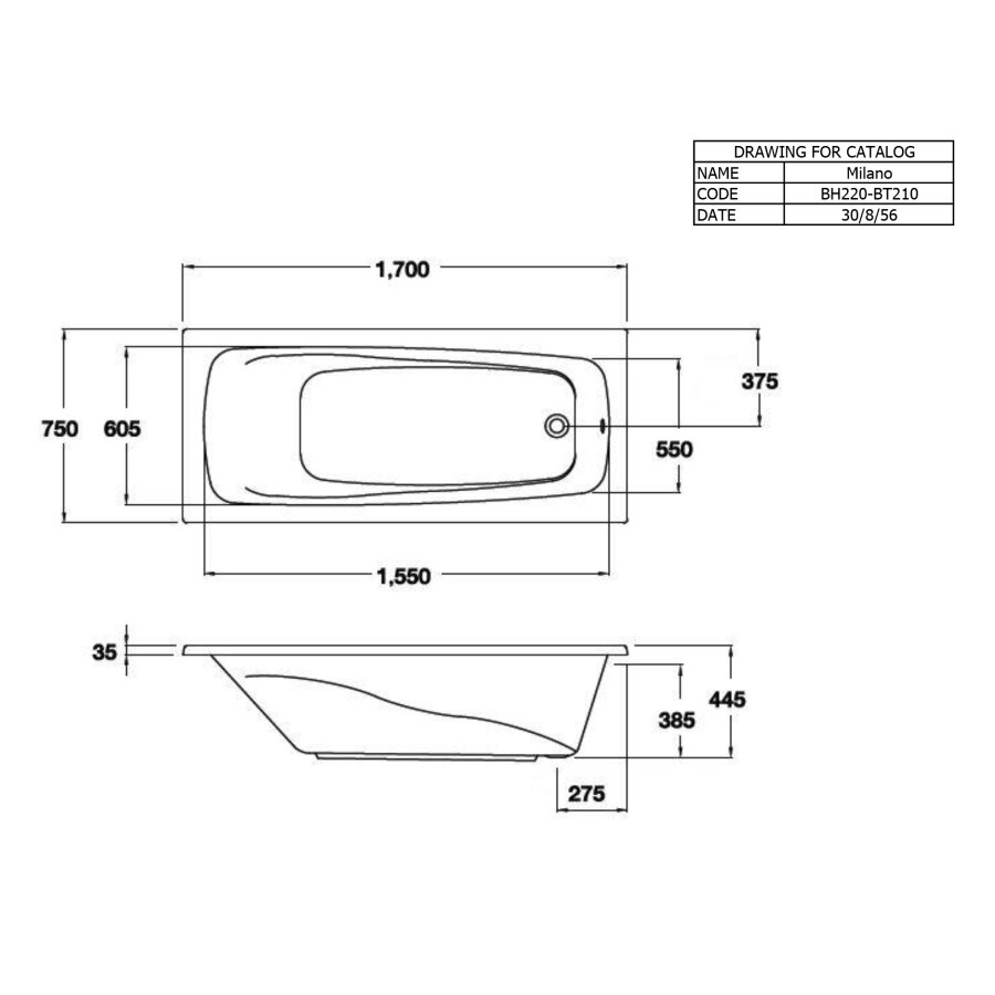 Bản vẽ kỹ thuật bồn tắm xây COTTO 1m7 BT210PP(H)