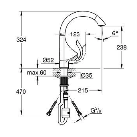 Bản vẽ kỹ thuật vòi bếp nóng lạnh Grohe 33786000